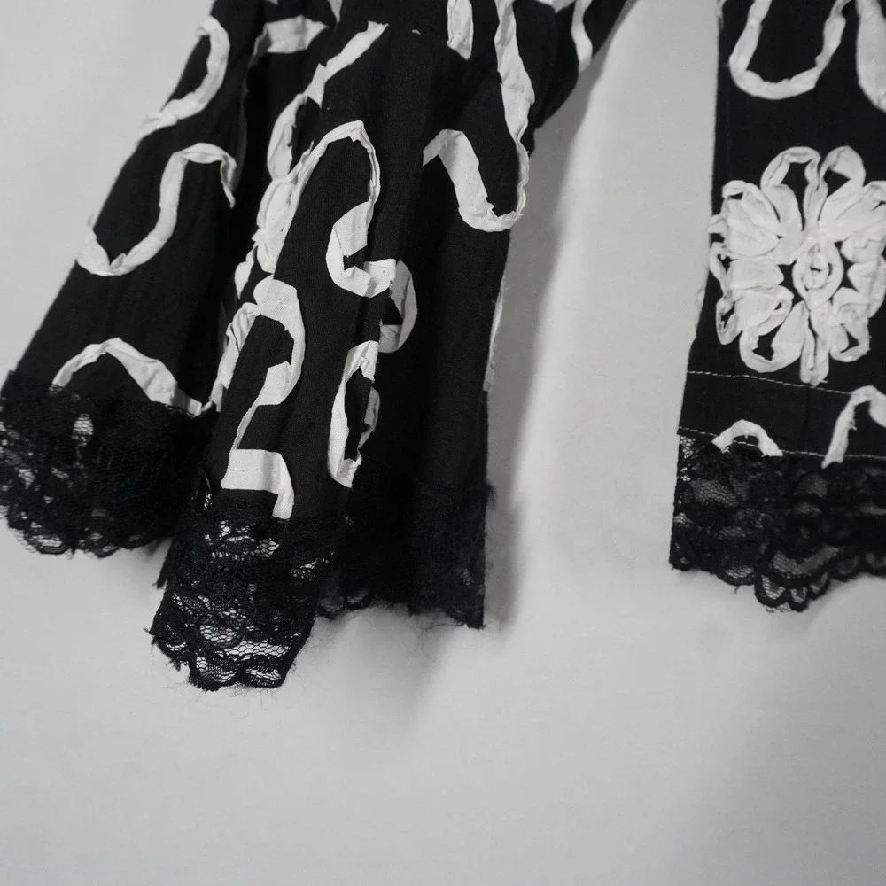 VTG Alberto Makali Black White Floral Soutache Lace Trim Bell‎ Sleeve Jacket 8